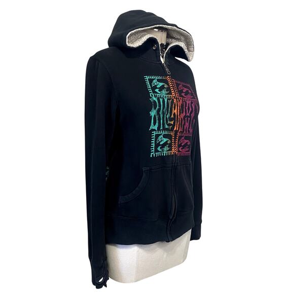 Vtg Y2k Billa Bong Sherpa Lined Surfer Grunge Hippie Thumb Hole ZIp Up Hoodie - Picture 2 of 16